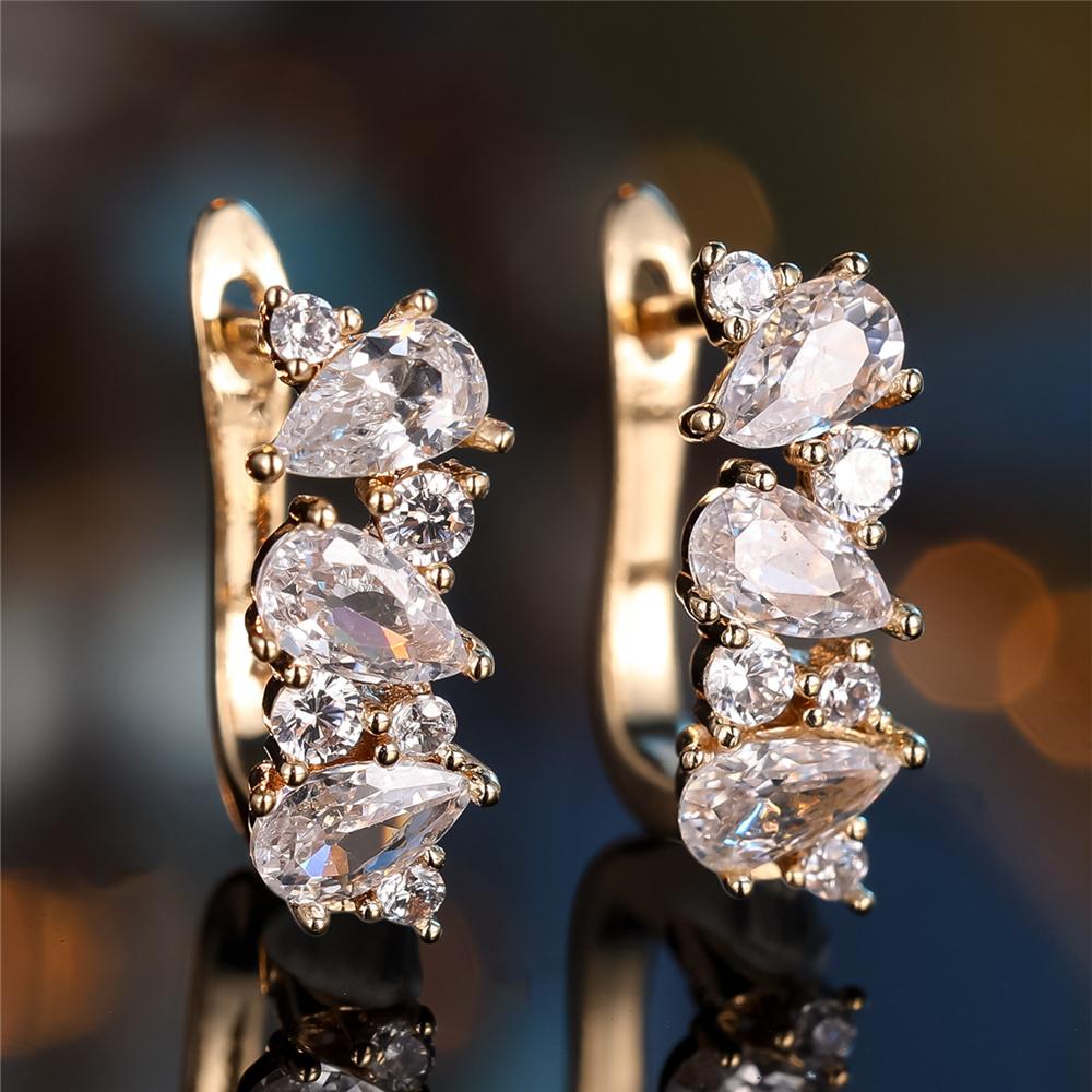 1 пара серег-колец с каплями воды из белого циркония для женщин, модные золотые свадебные украшения