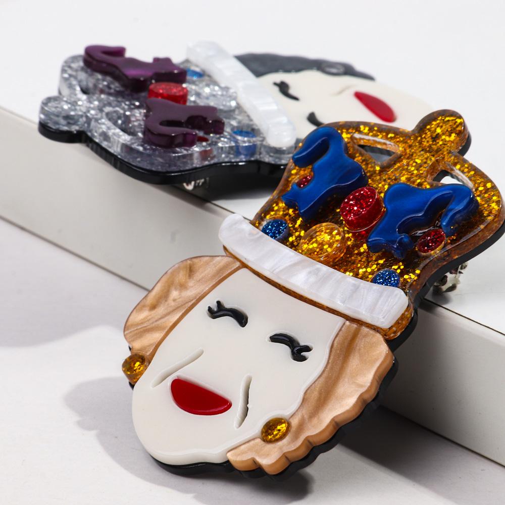 New Elegant Queen Elizabeth II Acrylic Brooches for Women's Clothing Glitter Crown Granny Figure Badges Pins Brooch Cute Jewelry