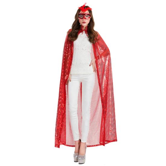Adult Long Paillette Cape for Women Halloween Party Sequin Cloak Costume Full Length Witch Cosplay Robe for Role-Playing Stage Performances