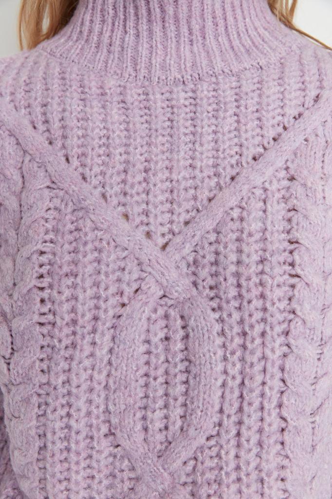 Women's Fashion New Sweater Navy Blue Soft Textured High Collar Knitwear Sweater