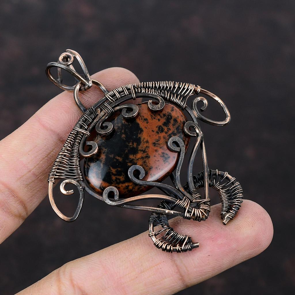 Mahogany Obsidian Pendant Copper Wire Wrapped Gemstone Pendant Handmade Copper Jewelry Tortoise Pendant Wire Wrapped Jewelry Gift For Mother