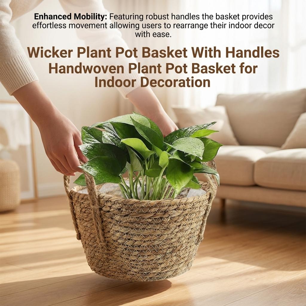 Wicker Plant Pot Basket With Handles Handwoven Plant Pot Basket for Indoor Decoration