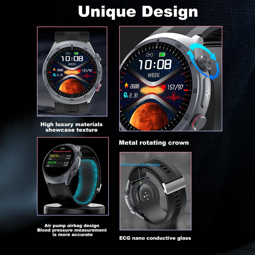 SACOSDING Smart Watch Men Air Pump Sphygmomanometer ECG Blood Pressure Voicebroadcast Airbag Wristband Health Monitoring Smartwatch