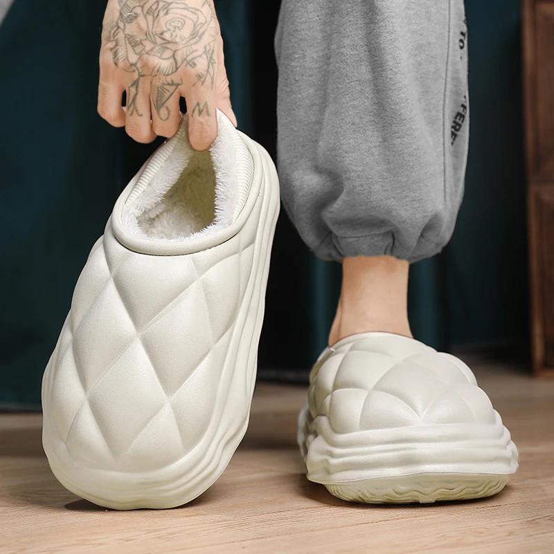 Модные тапочки, закрывающие каблук, мужские тапочки с добавлением хлопка, водонепроницаемые тапочки, мягкие и удобные, нескользящие, износостойкие