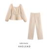Kaslead New Women Clothes Western Style Elegant Temperament Waist Hugging Top Trousers Two-piece Set