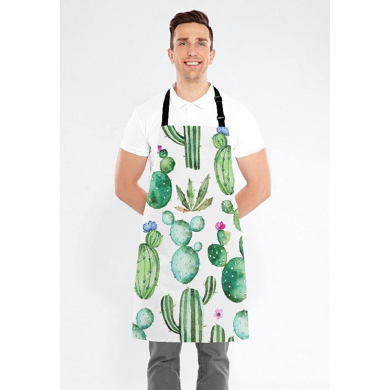 Cactus Adjustable Bib Apron, Tropical Watercolor Cactus Plants Cooking Kitchen Apron for Men Women