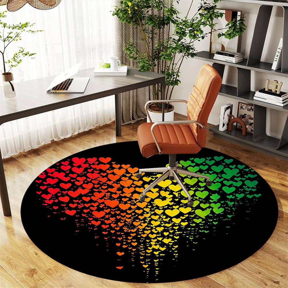 1PC heart rainbow Office Round Area Rug, Under Office Chairs Bedroom Living Room Home Decor,Carpet for Office, -1110228