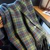 Cozy Winter Scarves for Women, Vintage Green Plaid Wrap with Elegant Tassel - Soft Thickened Fashion Shawl