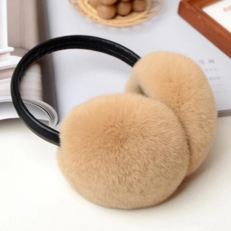 Rex Rabbit Fur Earmuffs for Women's Autumn and Winter Warmth Earmuffs and Ear Wraps Simple and Genuine Fur Ear Cover Ear Warmth