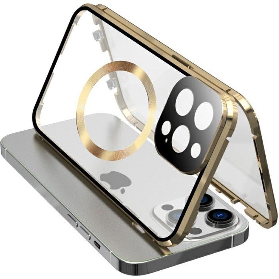 Magnetic Dual Glass MagSafe Case for iPhone 15 Pro Max, Gold