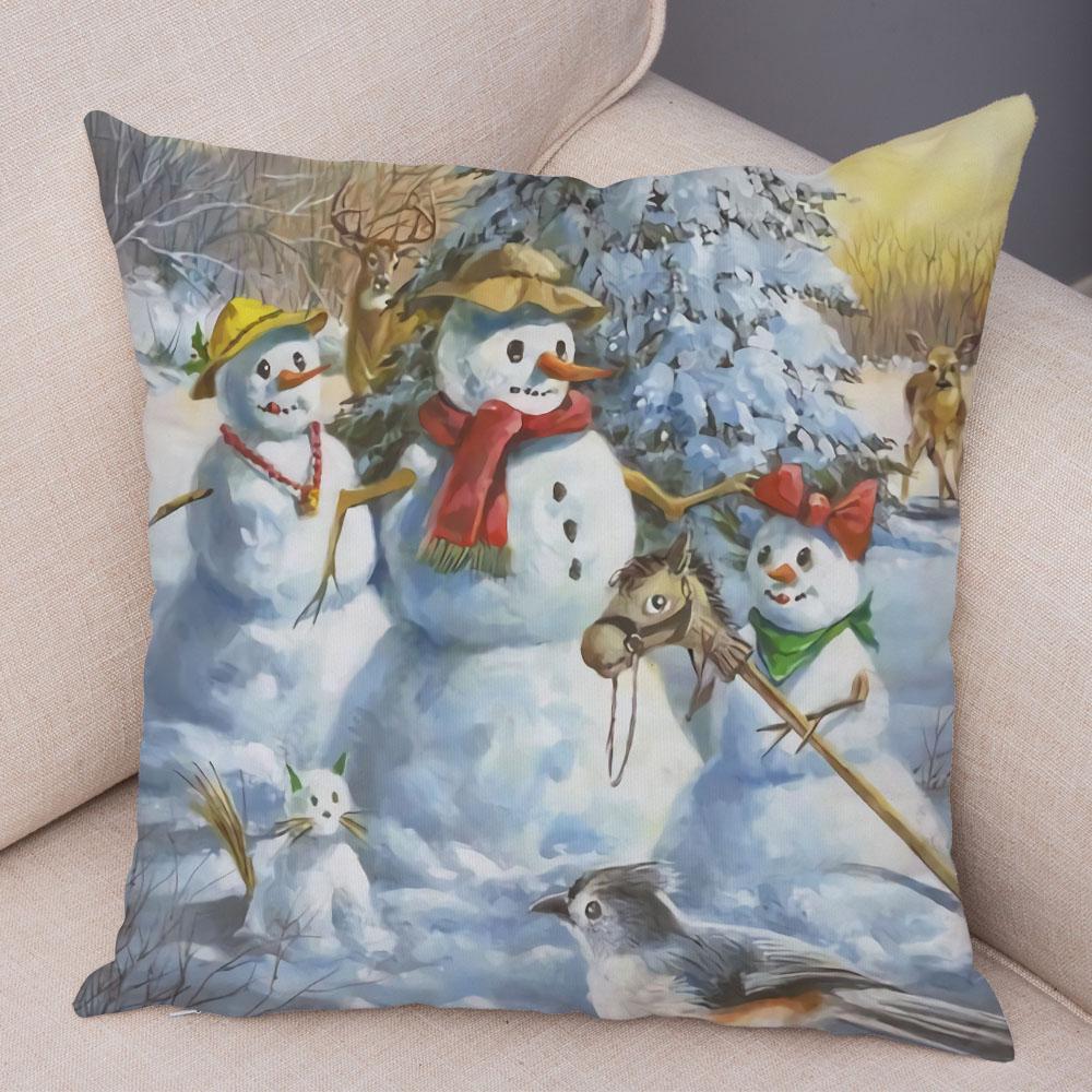 Cute Cartoon Snowman Cushion Cover Christmas Decoration Soft Plush Pillowcase Living Room Sofa Ornaments Bedroom Home