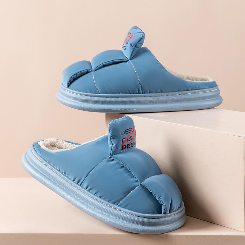 Surface Waterproof EVA Sole Cotton Slippers Women's Winter Home Indoor Couple Thick-soled Non-slip Fluffy Warm Cotton Shoes