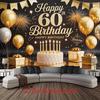 1pc Birthday 60th Balloon Photo Booth Luxury Hanging Banner Golden Polyester