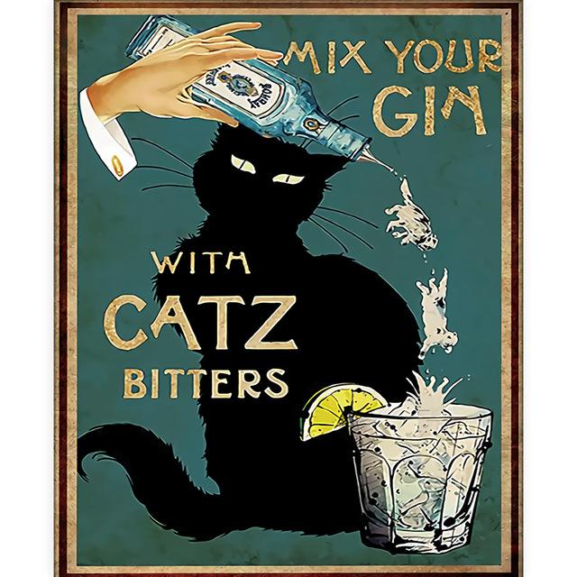 Панк Черный Кот Холст Картина Ретро Интересно Психического Здоровья Ванная Комната Гостиная Украшения Картина Настенное Искусство Домашний Декор