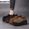 Леопардовые туфли на платформе, женские туфли на плоской подошве, замшевые повседневные кроссовки, брендовые мюли для женщин 2024 года, тренд, зимние плюшевые теплые зимние туфли Botas Mujer