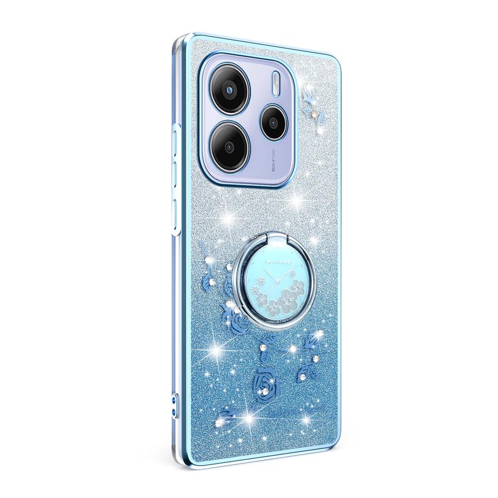 For Xiaomi Redmi Note 14 Pro 4G Case Ring Kickstand TPU Flowers Phone Cover Gradient Glitter