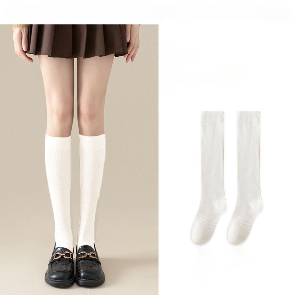 Cotton Stockings Knee High Women Hosiery Solid Color Women Long Socks Ladies Girls