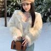 Autumn Winter Y2K Faux Fur Short Coat for Women Turn-down Collar Fur Outerwear Ladies Casual Slim Long Sleeve Jacket