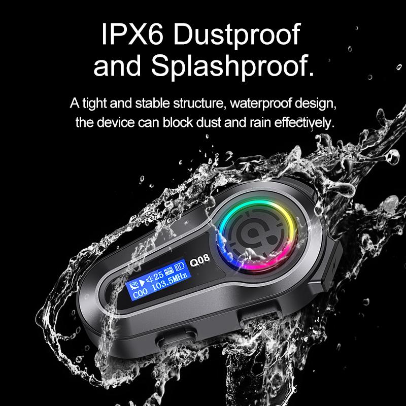 Q08 Max Motorcycle Helmet Bluetooth Intercom IP65 Waterproof Intercom Distance 500 Meters Multi-Scene Mixed Music Sharing