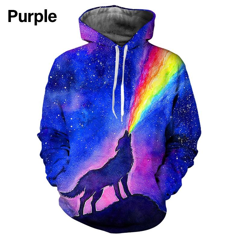 Fashion Casual Hip Hop Streetwear Sweatshirts Men Women 3D Print Wolf Couples Hoodies