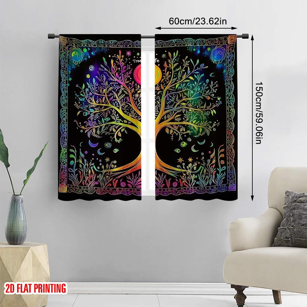 2Pcs Tree Of Life Curtains For Bedroom Moon Colorful Popular Curtains For Living Room Office Kitchen