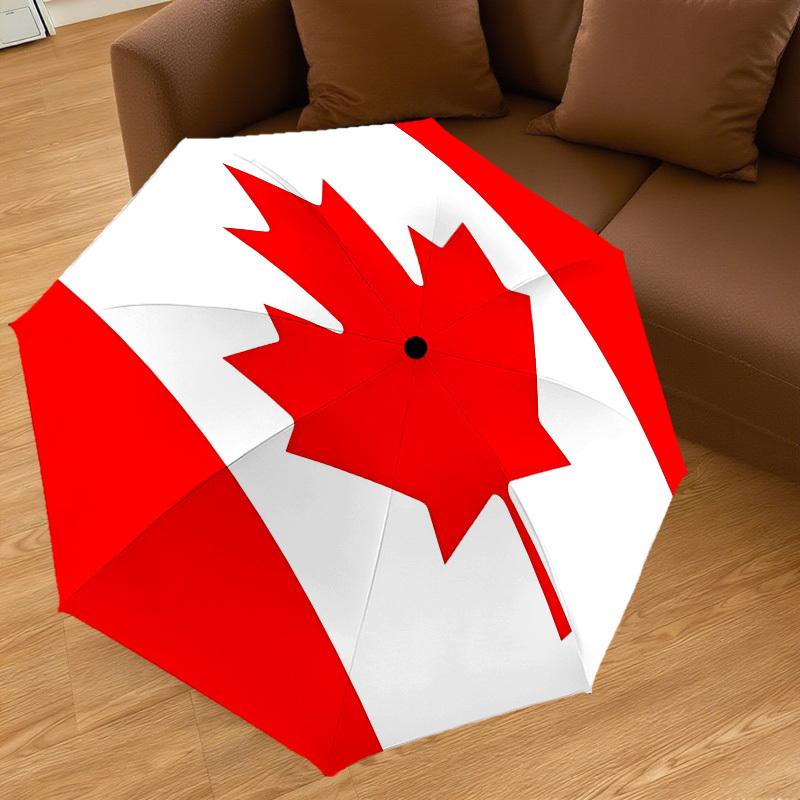 1pc Canada Flag Automatic Open/Close Umbrella with Windproof, 8-Rib Sturdy Canopy, Durable Ribs, Fashionable Design1161A