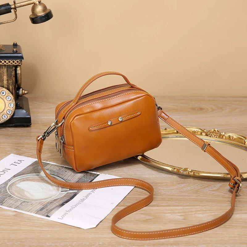 Vegetable Tanned Top Layer Cowhide Small Square Bag Mini Bag Retro Summer New Fashion Genuine Leather Women's Crossbody Bag