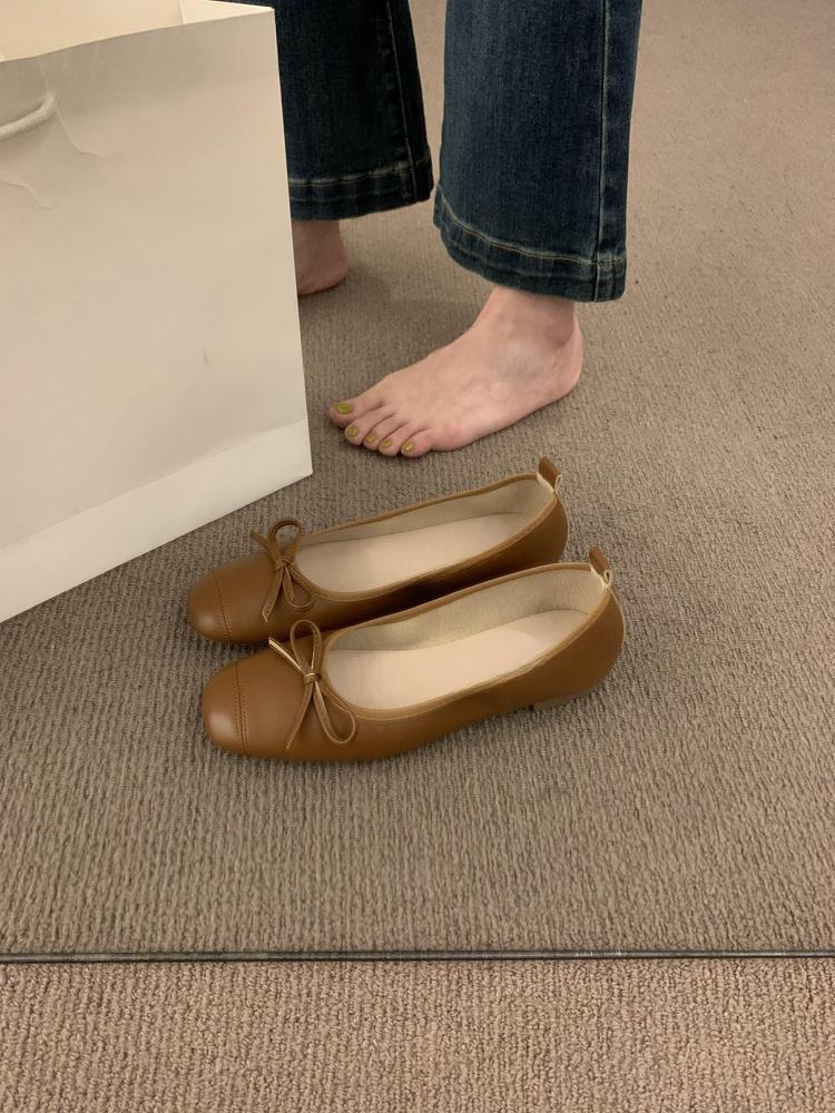 With Skirt Fairy Style Silver Soft Leather Soft-soled Grandma Shoes One Pedal Light Mouth Ballet Shoes Gentle Evening Single Shoes