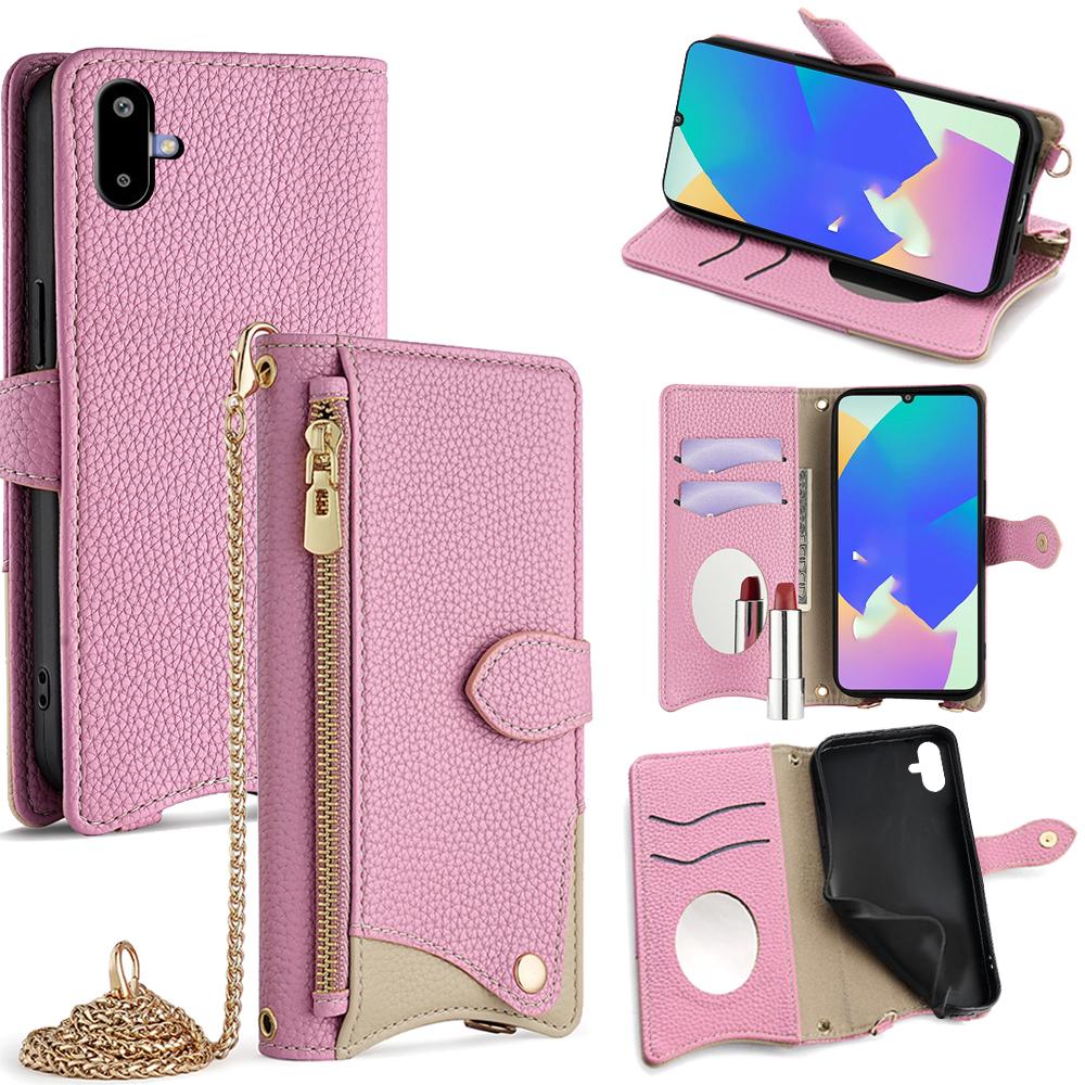 For Samsung Galaxy F06 5G Leather Case Wallet Stand Cover Irregular Tail Style with Chain Strap