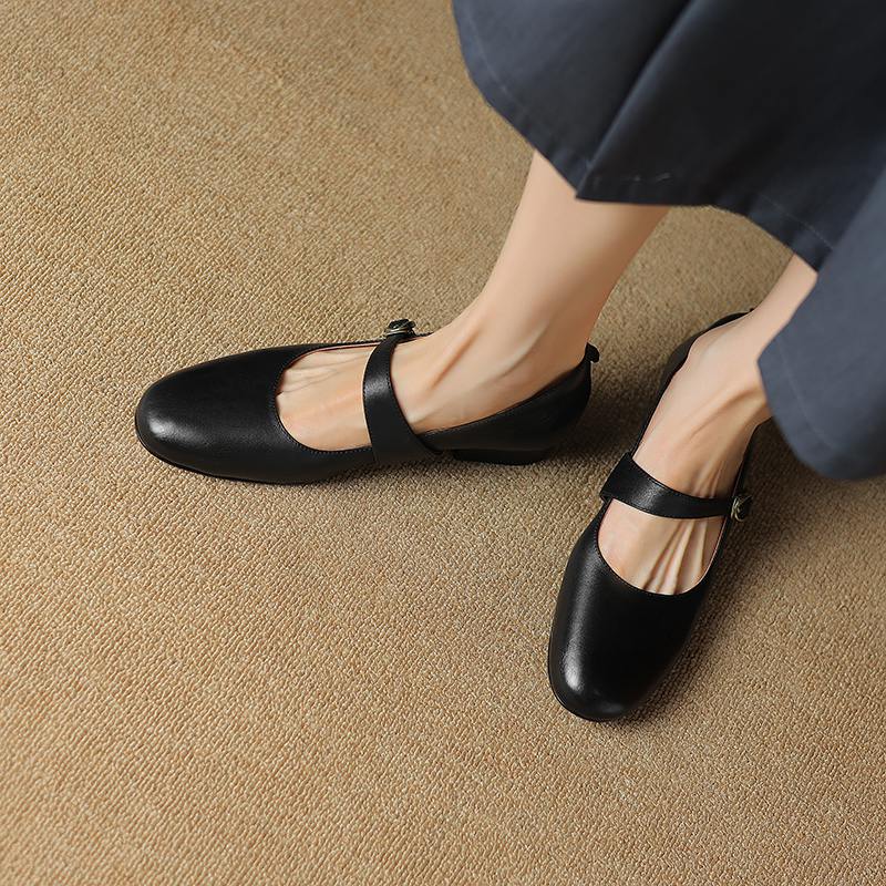 Осенние туфли из коровьей кожи с круглым носком на толстом среднем каблуке, однотонные женские туфли Мэри Джейн