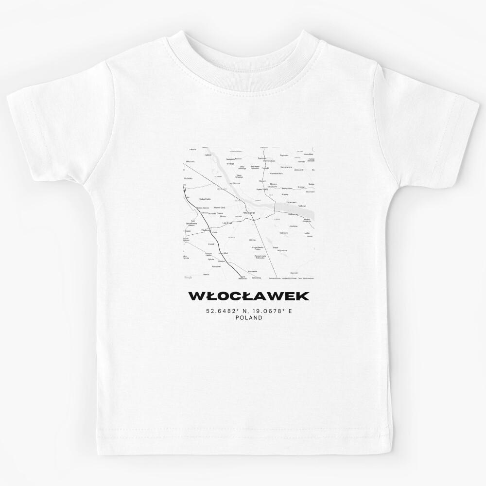 Włocławek Poland Map | Minimalist Black and White City Print Kids T-Shirt