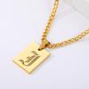 Gothic A -Z Initial Letter Statement Necklace For Women Men Stianless Steel Square Letter Rectangle Medallion Choker Jewelry