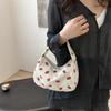 Women Small Corduroy Handbag Cute Strawberry Print Little Tote Underarm Bag Half Moon Design Eco Cloth Purse Mini Shoulder Bags