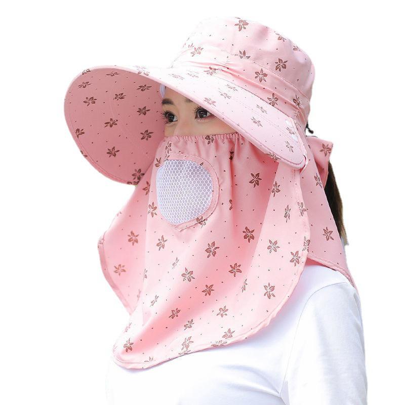 Female Summer Sun Hat Uv Protection Removable Face Mesh Neck Flap Shawl Hat