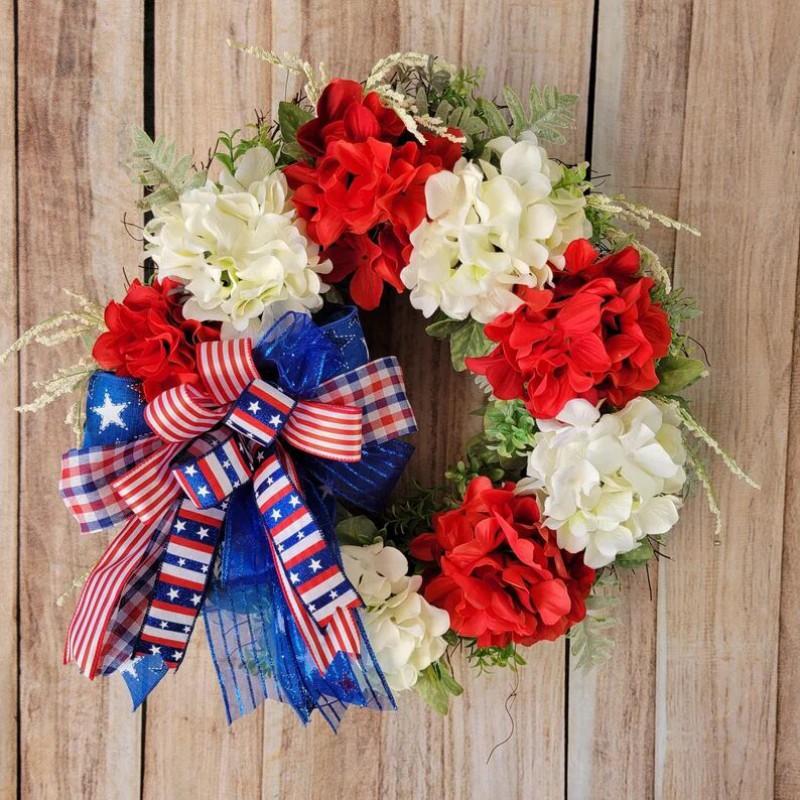 45cm 55cm 65cm Artificial Hydrangea Wreath 4th Of July Door Hanging Decor Patriotic Home Festival Decoration