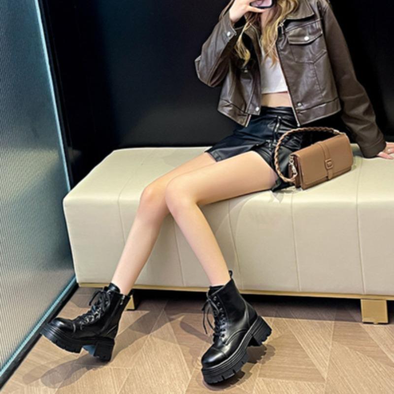 Осенне-зимние женские короткие сапоги на толстой подошве с утолщением