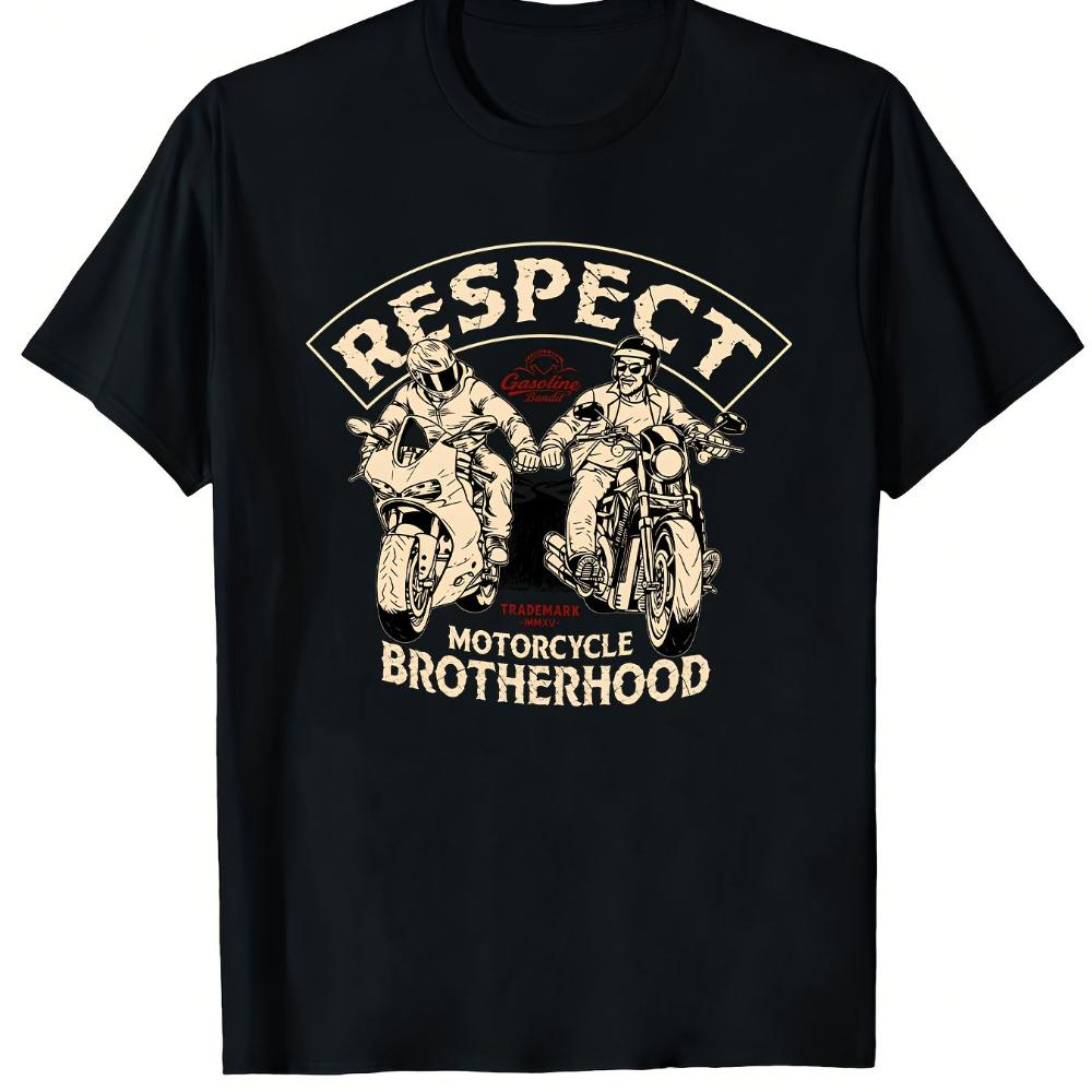 PickCool Men's Motorcycle T-Shirt Respect Motorcycle Brotherhood Vintage Summer Casual Outdoor