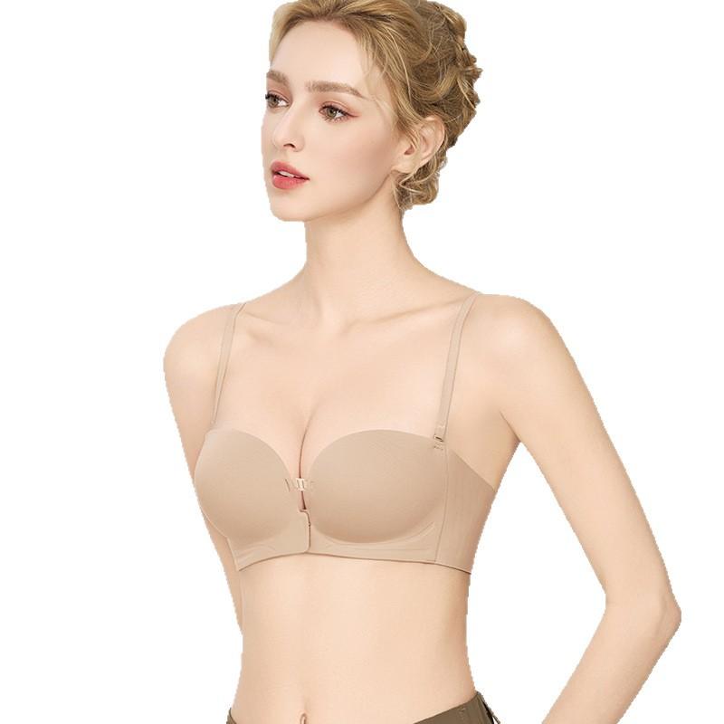 Beautiful back front buckle removable strapless summer thin non-slip gathering small chest showing large non-marking invisible