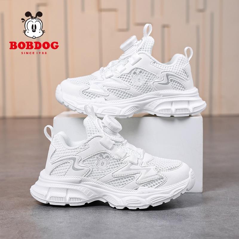 Babudou children's white sneakers2026New summer mesh breathable hollow-out single-layer sneakers, white athletic shoes