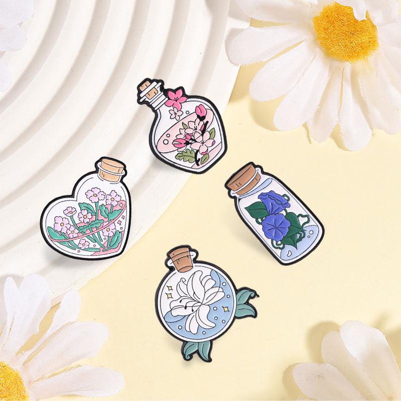 Xiaomi Beautiful Lily Morning Flower In Bottle Cartoon Badge Glory Cherry Blossom Magic Flower Bottle Enamel Pin Jewelry Gift Bag Badg