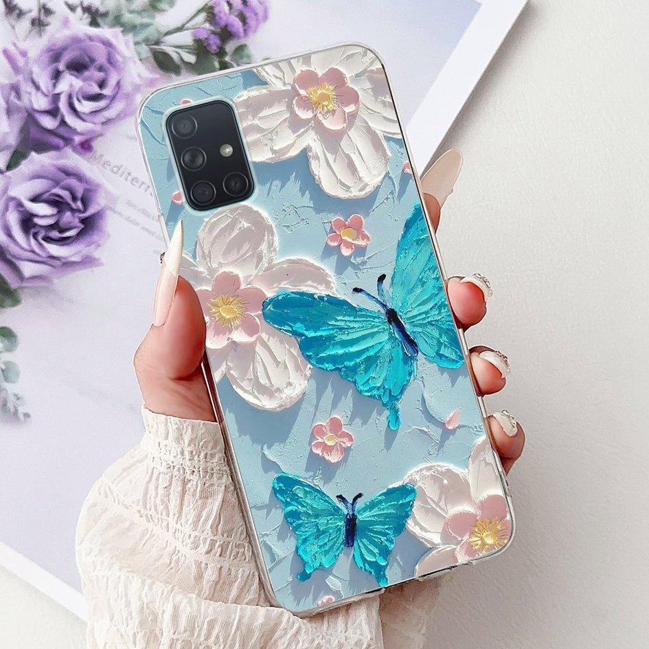 For Samsung Galaxy A71 Case SM-A715F Cover Fashion Butterfly Flower Soft Clear Silicone Phone Cover For Samsung A51 A 51 5G Capa
