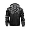Men's Plus Size PU Leather Motorcycle Jacket with Detachable Hood and Fleece Lining - European & American Trend