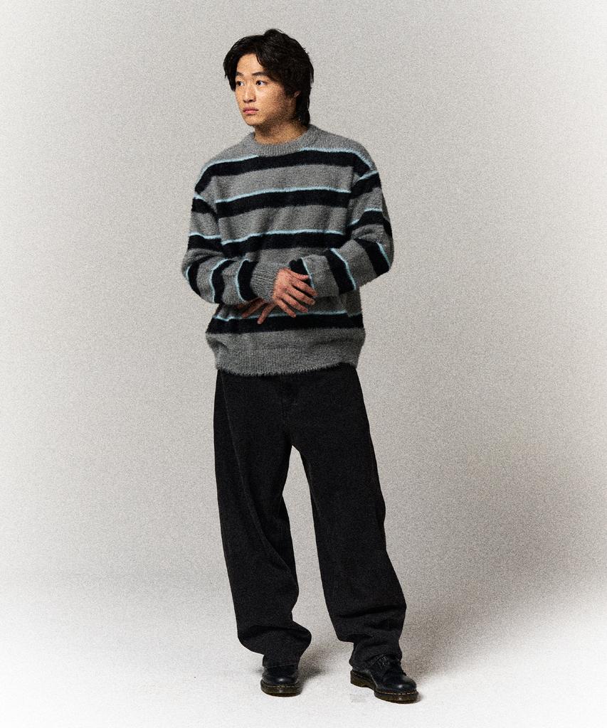 SLOWACID Hairy Stripe Pullover Knit [Gray]