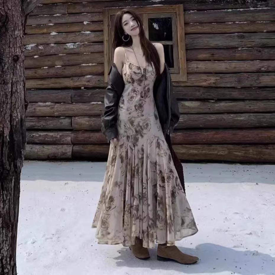 Женское французское роскошное градиентное платье без рукавов – С поясом на талии, на бретельках, длинное, для весны-лета 2026