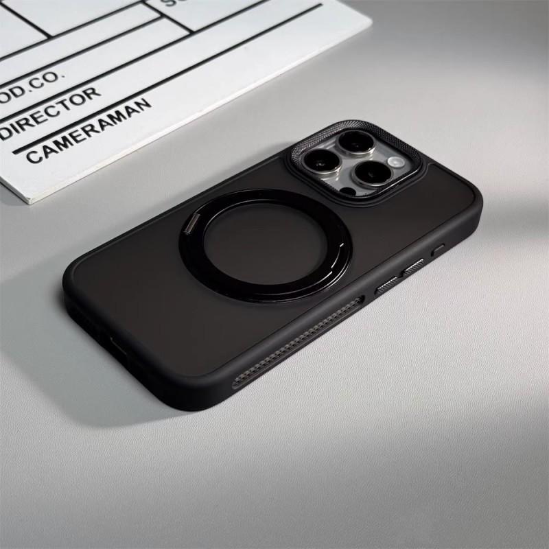 Matte Finish IPhone 17 Pro Max Case With 360 Rotating Magnetic Kickstand Metal-PC Hybrid Heat Dissipation Mesh Design