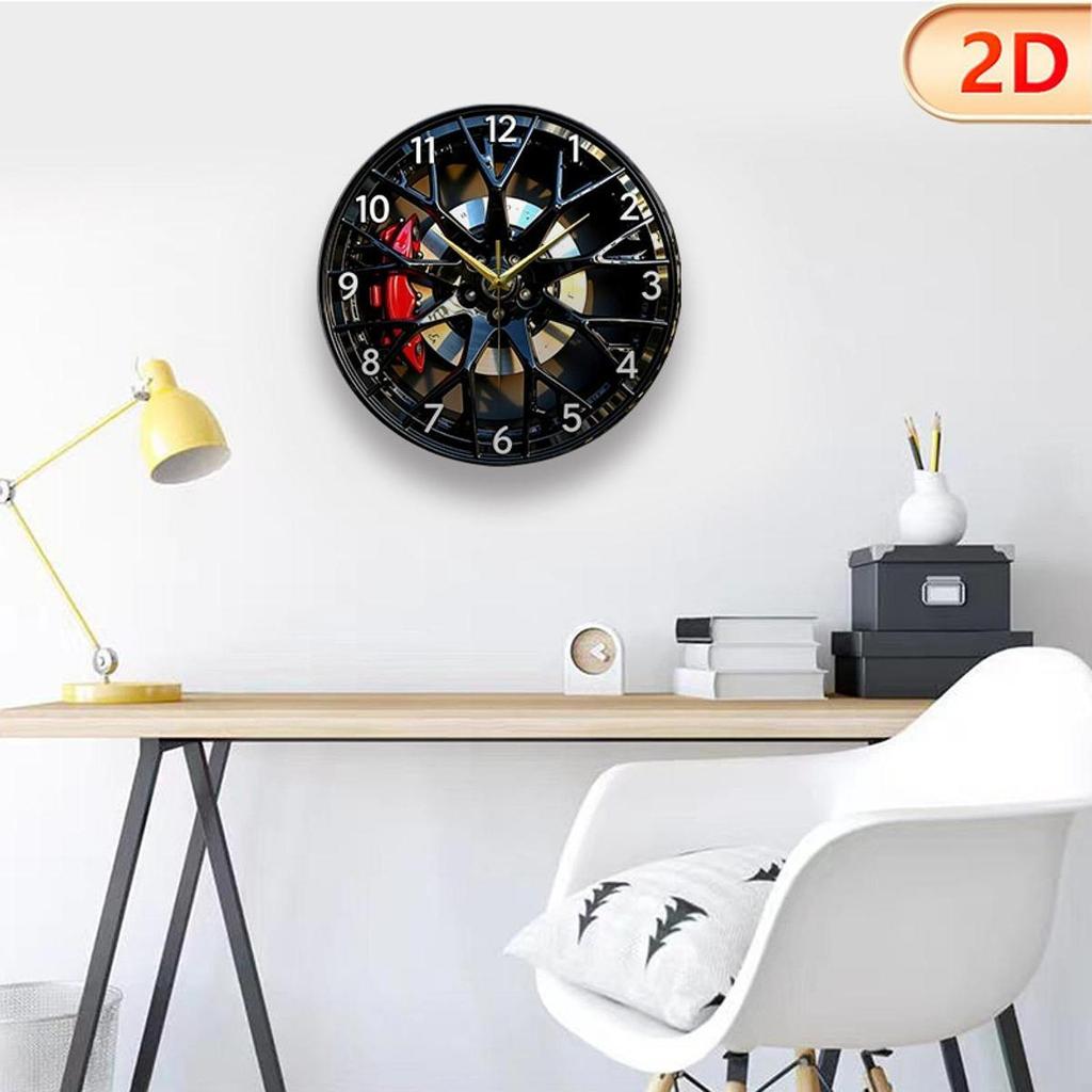 2D Car Wheel Hub Wall Clock Acrylic Ornament Tire Hanging for Farmhouse