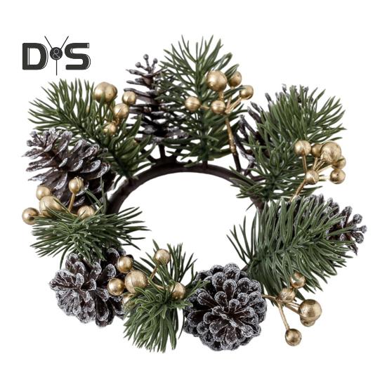Christmas Candle Ring Artificial Pine Needle Pinecone Berries Garland Rustic Festive Candle Wreath for Home Table Centerpiece Decor