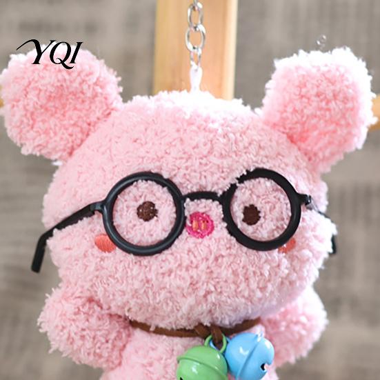 Cute Bag Charm Glasses Pig Plush Keychain, Soft Stuffed Animal Pendant with Bell, Polyester Cartoon for Backpack, Mini Doll Gift Kids Decorative Bell