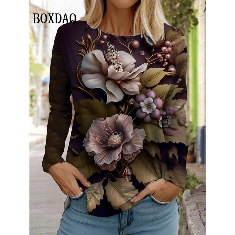 Футболка с изображением розы и бабочки, женская, с принтом тай-дай, с длинным рукавом, свободный повседневный свитер на осень-зиму, свободная женская одежда