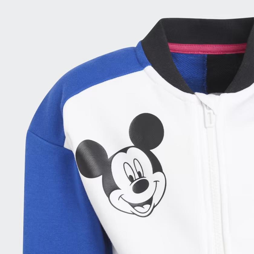 adidas X Коллаборация с Disney Повседневный спортивный костюм Колорблок Стойка воротник Мультяшный аниме принт Куртка с длинным рукавом Брюки со средней посадкой Детские комплекты H28825